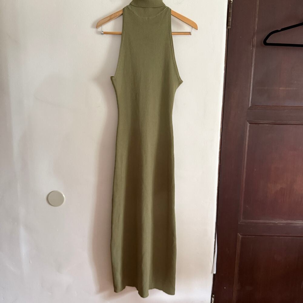 MESHKI Olive Green Rib Knit Turtleneck Sleeveless Midi Dress Extra Large Bodycon